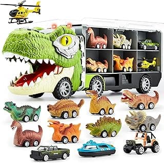 JOYIN 13 in 1 Dinosaur Toys for Kids 3-5, Dinosaur Truck with 12 Pull Back Cars, Birthday Gifts Toys for 3 4 5+ Year Old Boy, Transport Carrier Truck for Toddlers, Christmas Great Gifts for Grandkids