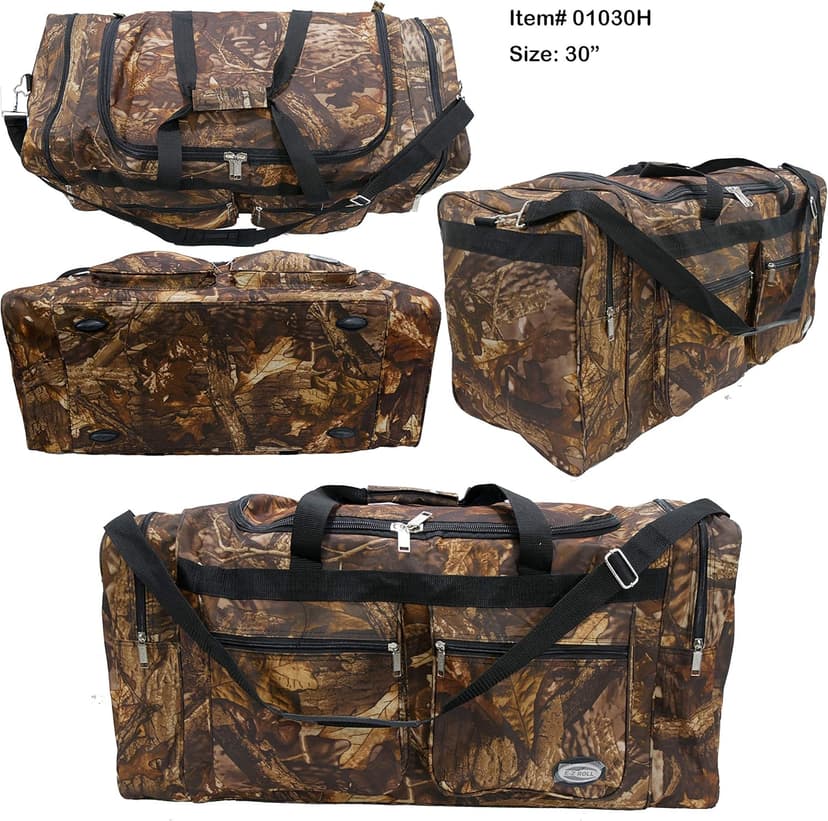E-Z Roll 30 Inch EXTRA LARGE Tree Camouflage Duffel Bag-Oversized Travel & Outdoor/Hunting Gear Bag, 30x14x12 Inches,Heavy Duty, Water-Resistant in 5 Colors (NOT CARRY-ON SIZE) (Black Trim)
