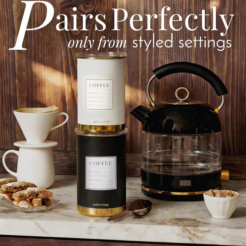 Vacuum Coffee Canister with Airtight Lid – Patented Dual Airtight Coffee Canister with Scoop, Coffee Bean Storage Container or Grounds Container, Storage Container - Black and Gold Kitchen Accessories