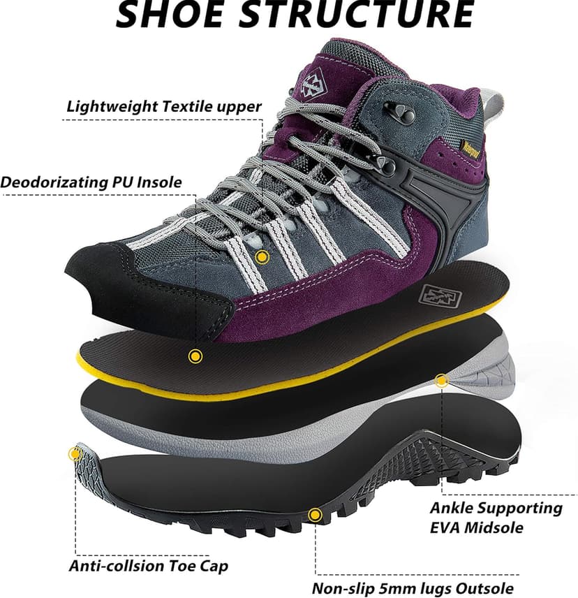 wantdo Women's Waterproof Hiking Boots Lightweight Outdoor Camping Shoes
