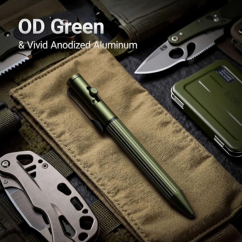 Origin-Joy Mini EDC Bolt Action Tactical Pen, Retractable Tungsten Steel Tip, Compatible with Both Ballpoint and Gel Refills (Black)