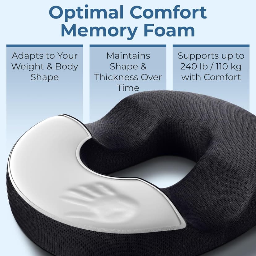 5 STARS UNITED Donut Pillow Hemorrhoid Tailbone Cushion – Large Floor Cushion for Pain Relief – Coccyx, Prostate, Sciatica, Pelvic Floor, Pressure Sores, Pregnancy, Postpartum Recovery, Black