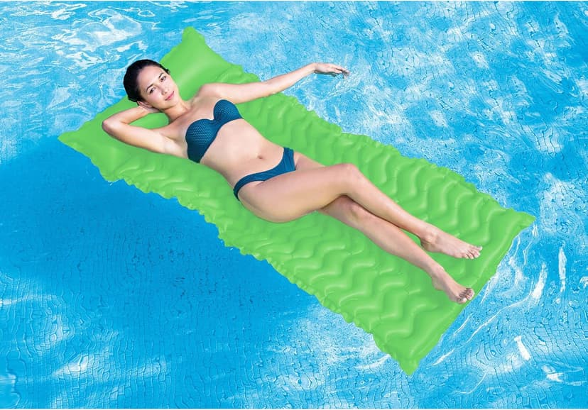 Intex Tote 'N Float Wave Mat Durable Vinyl Floating Inflatable Swimming Pool Lounger with Built-in Pillow Rest, 1 Float, Color Varies