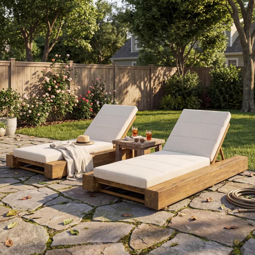 Christopher Knight Home Tory Acacia Wood Chaise Lounge Chair Outdoor Set of 2, Poolside Sun Lounger Recliner, Patio Outdoor Chaise Lounge with Cushions, Adjustable Backrest Lounge Sofa, Beige+Teak