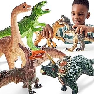 JOYIN Big Dinosaur Toys for Toddlers, 6 Piece Large Soft Dinosaur Figures with an Educational Book, Jumbo Realistic Toys for Boys and Girls Gift, Kids Ages 1 2 3 4 5