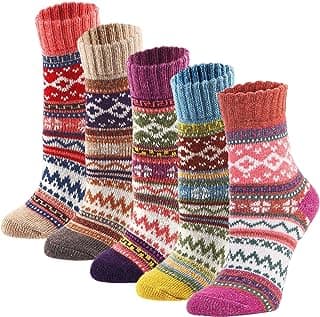 YZKKE 5Pack Womens Vintage Winter Soft Warm Thick Cold Knit Wool Crew Socks, Multicolor, free size