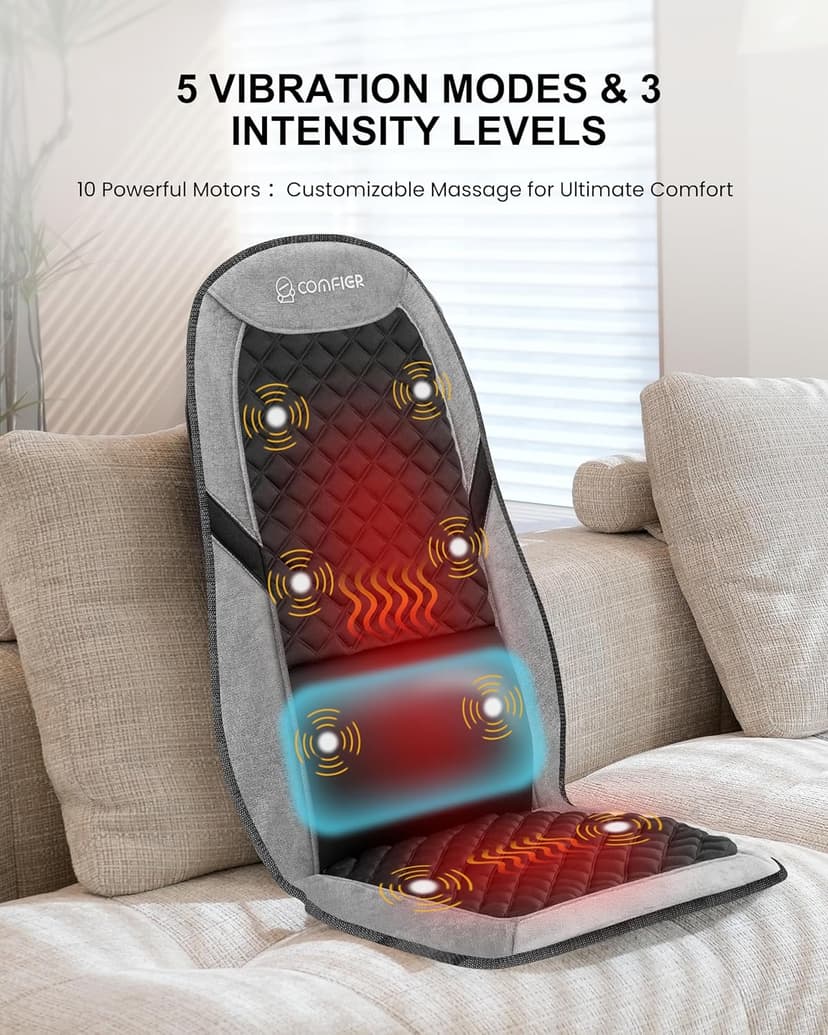 COMFIER Back Massager with Heat,Massage Chair Pad,Massage Seat Cushion with Adjustable Lumbar Support,Back Massage for Pain Relief,Chair Massager for Recliner,Father‘s Day Gift for Dad