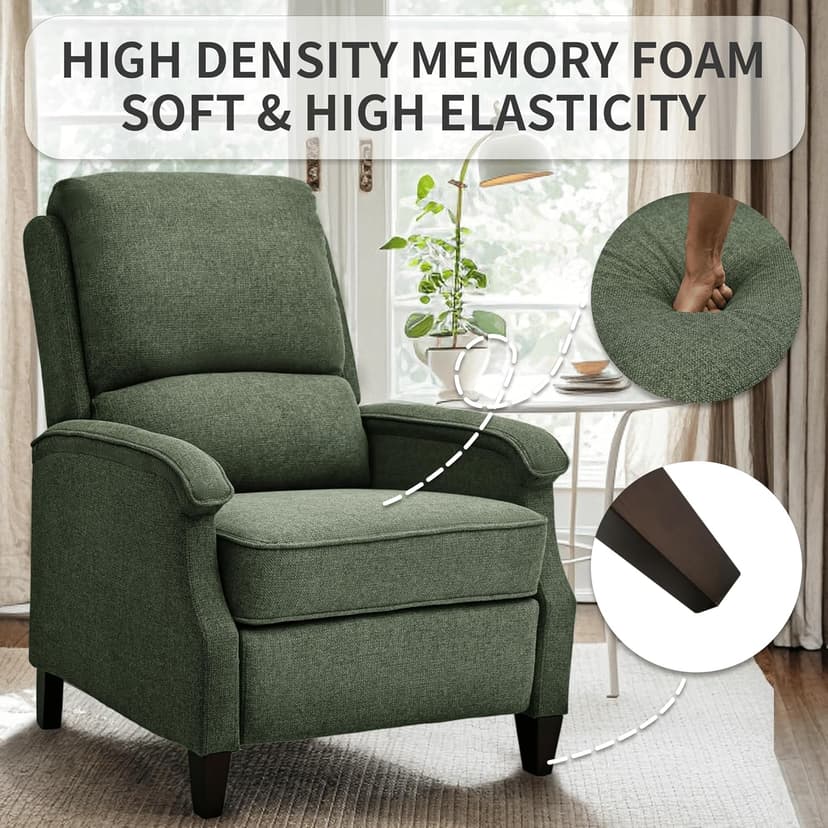 VKNOW Recliner Chair, Fabric Recliner with Soft Armrest, Home Theater Seating with Adjustable Push Back and Lumbar Support, Single Sofa for Adults, Lounge Chair for Living Room, Bedroom(Green)