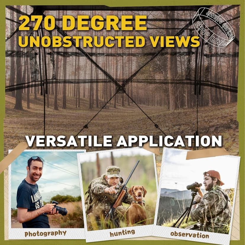 Lenotos Hunting Blind 270° See Through, Low-Noise 2-3 Person Pop Up Deer Blind, Portable Durable Ground Blind for Deer & Turkey Hunting