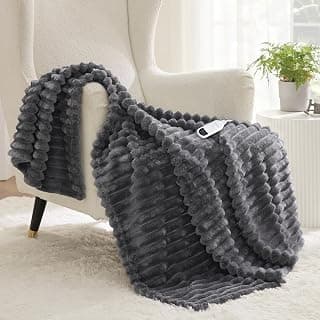 Preheat Function, 6 Heat & 6 Timer (Up to 10H) Settings, 8H Auto Shut Off, ETL & FCC, Gifts for Men Senior, Cozy Room Decor Bedsure Thick Heated Blanket Electric Throw, Fast Heating, Grey 50"x60" B0BZYX45MR