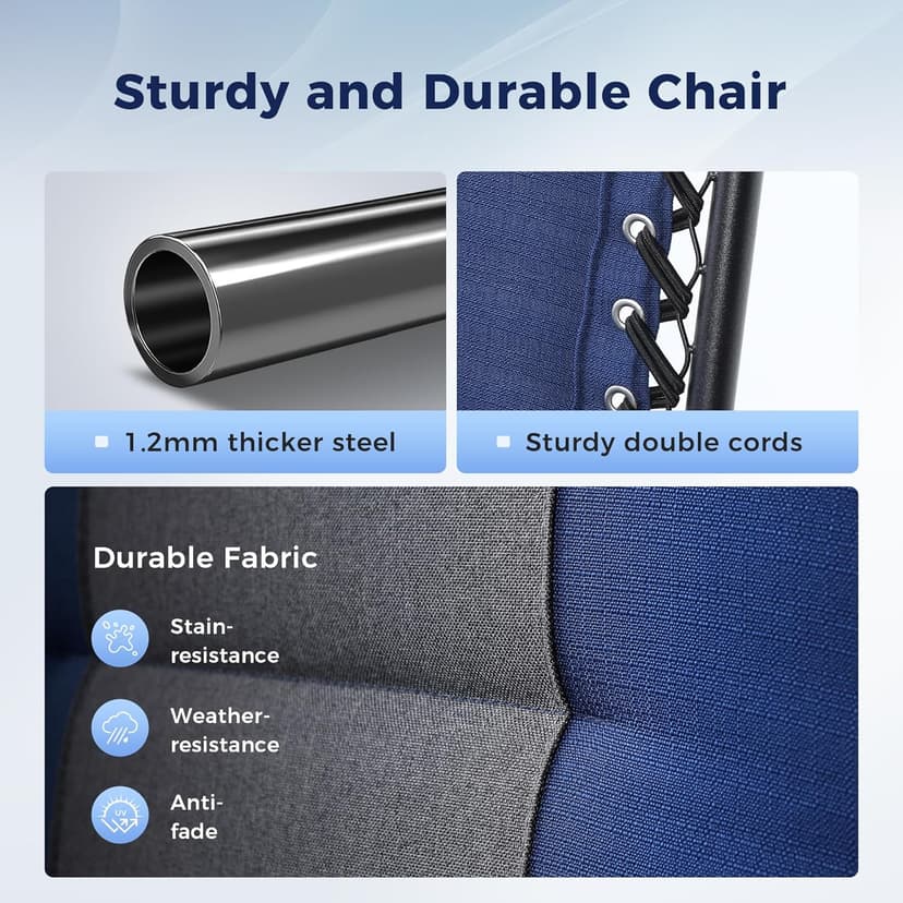 MAISON ARTS Oversized XXL Padded Zero Gravity Chair, 30" Wide Seat Foldable Patio Recliner, Anti Gravity Outdoor Lawn Chair with Cup Holder & Pillow, Supports 400lbs, Blue & Grey