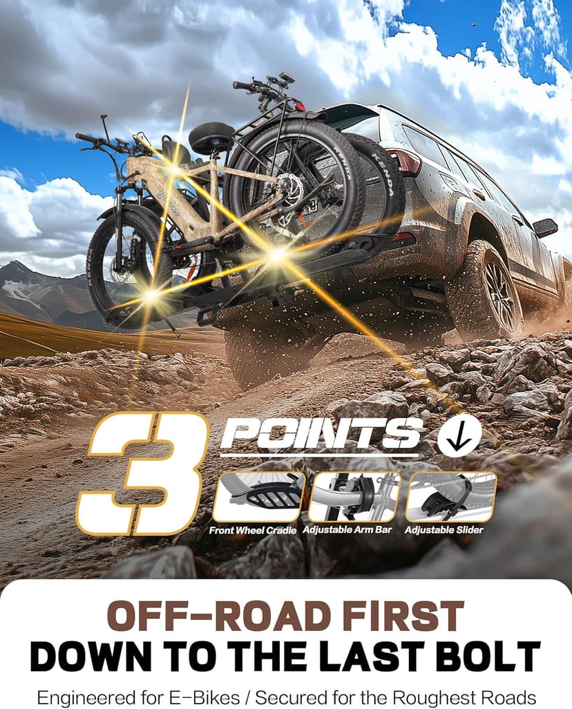 E-Bike Rack with Ramp, Hitch 2 Bike Rack, 200 lbs Capacity Electric Bike Carrier, Foldable Platform Mount for Cars, Trucks, SUVs, Minivans, Up to 5-Inch Fat Tire for 2'' Receiver