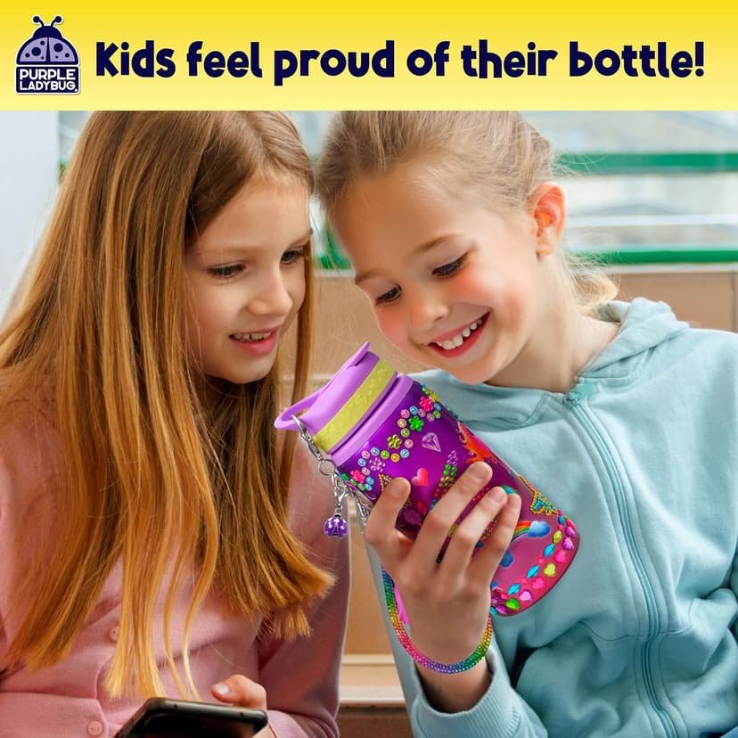 PURPLE LADYBUG Decorate Your Own Water Bottle Kit for Girls - Gifts for Ages 5 6 7 8 9 10 Year Old Girl Birthday, Girl Christmas Gifts Unicorn Toys Crafts Kids Ages 6-12