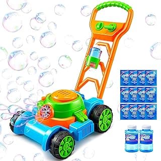 SLOOSH Bubble Lawn Mower Toddler Toys - Spill-Proof Bubble Machine Pretend Gardening Play Toy for Age 1 2 3 1-3 Year Old Baby Boys Indoor Outdoor Use, Push Toys Xmas Christmas Birthday Gifts (Blue)