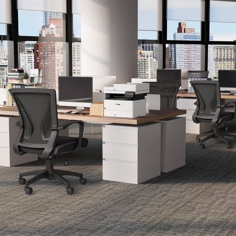 Furmax Office Chair Ergonomic Computer Desk Mesh Chair Mid Back Swivel Lumbar Support with Armrest (1, Black)