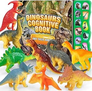 Dinosaur Toys,Dinosaur Sound Book with Pack of 12 Toy Figures,Realistic Roars,Interactive Perfect for Kids Dinosaurs Educational Toys for 3 4 5 6Year Old Boys&Girls