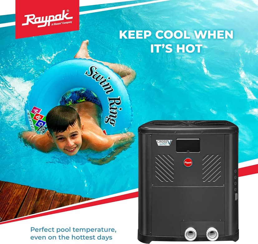 Raypak Crosswind V Deluxe Pool Heat Pump - Spa and Pool Heater with Cool Mode, Free Wi-Fi for Fleet Monitoring for Above Ground and In-Ground Pools