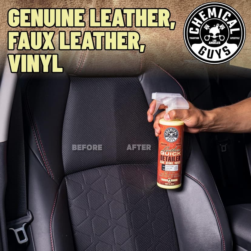 Chemical Guys Leather Quick Detailer - Interior Cleaner and Conditioner for Natural, Synthetic, Pleather, and More, Safe for Car Seats, Furniture, Apparel, Shoes & Boots, Leather Scented - 16 fl oz