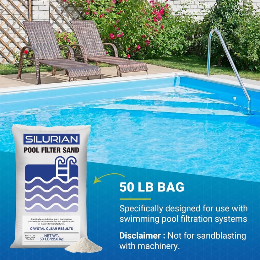 U.S Silica Silurian 20-Grade Silica Quartz Filter Sand for Pool Pump System, 50 lb Bag - White Filtration Media for Crystal Clear and Cleaner Water in Inground & Above Ground Swimming Pools