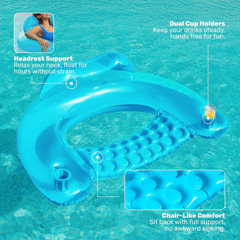SLOOSH Inflatable Pool Floats Adult,2 Pack Pool Chairs with Cup Holders,Blow up Floats Chair,Hammock Noodle Mat for Relaxing Summer Water Fun Swimming Party Beach