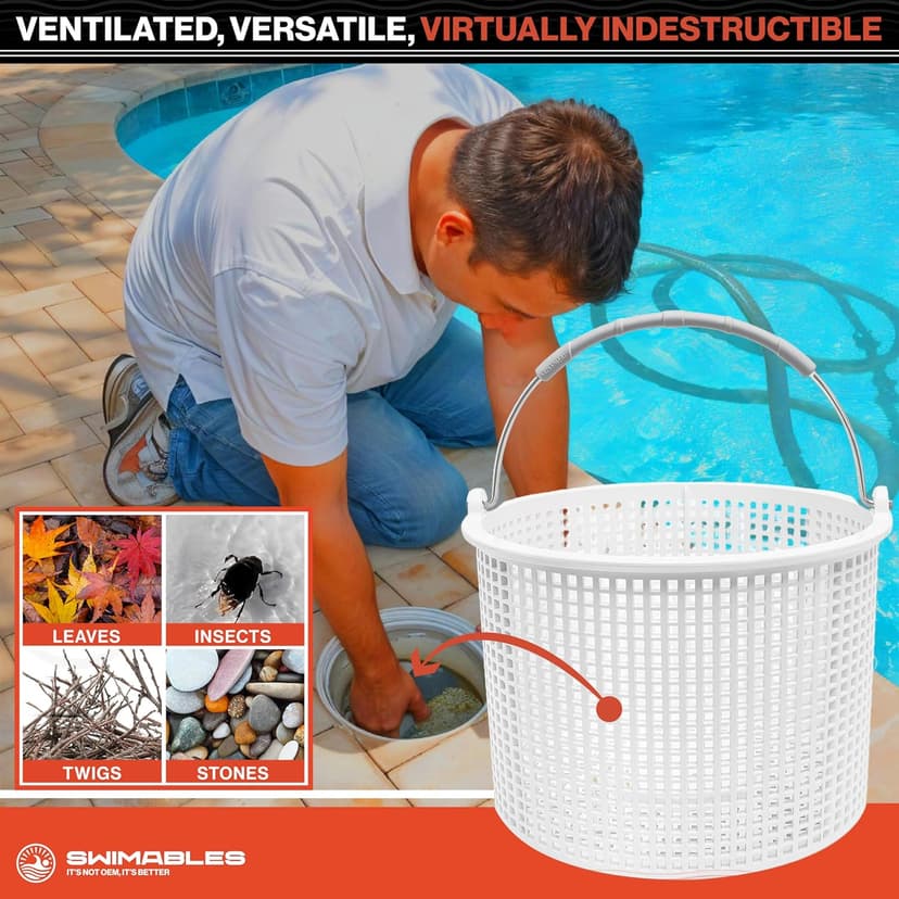 Swimables Pool Skimmer Basket for Inground Pool Compatible with Hayward Skimmer Basket and Pool Filter Basket SP1082CA | Built-in Brass Weight | 316 Stainless Steel Handle & Convenient Rubber Grip