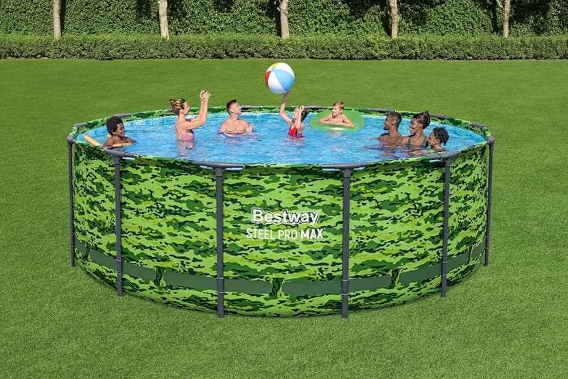 Bestway Steel Pro Max 14'x48 Camo Pool Set | Durable Construction, Easy Assembly, and All-Inclusive Accessories - Above Ground Pool Set with Filter Pump, Ladder, and Pool Cover - No Tools Required!
