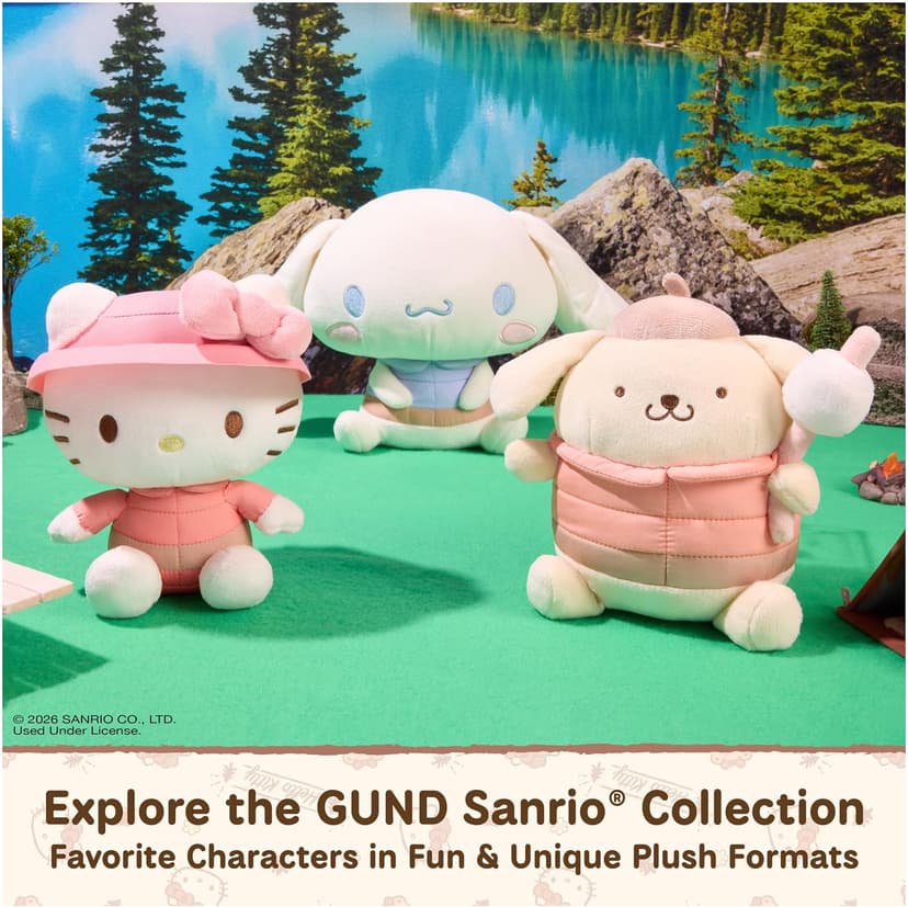 Promotes Exciting Character Roleplay, Early Sensory Discovery, and Creative Pop Culture Storytelling; Soft, Collectible Plush GUND Sanrio Hello Kitty 6-Inch Plush Toy with Camping Outfit for Ages 1+ B0FKTPX44P