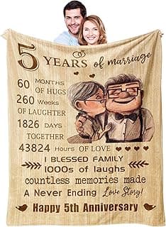 5 Year Anniversary Blanket Gifts for Wife/Her, 5 Year Marriage Anniversary Blanket Gifts 60’’X50’’, 5th Anniversary Romatic Gifts for Him/Couple, Gift for 5th Wedding Anniversary