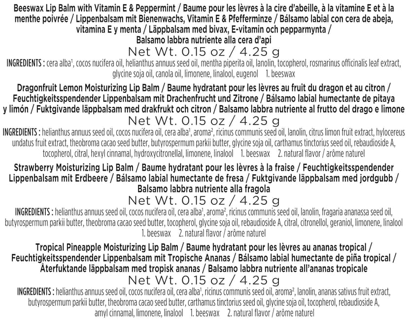Burt's Bees Gifts Ideas - In Full Bloom Lip Balm Set, Original Beeswax, Dragonfruit Lemon, Tropical Pineapple & Strawberry, Natural Origin Lip Treatment, 4 Tubes, 0.15 oz.