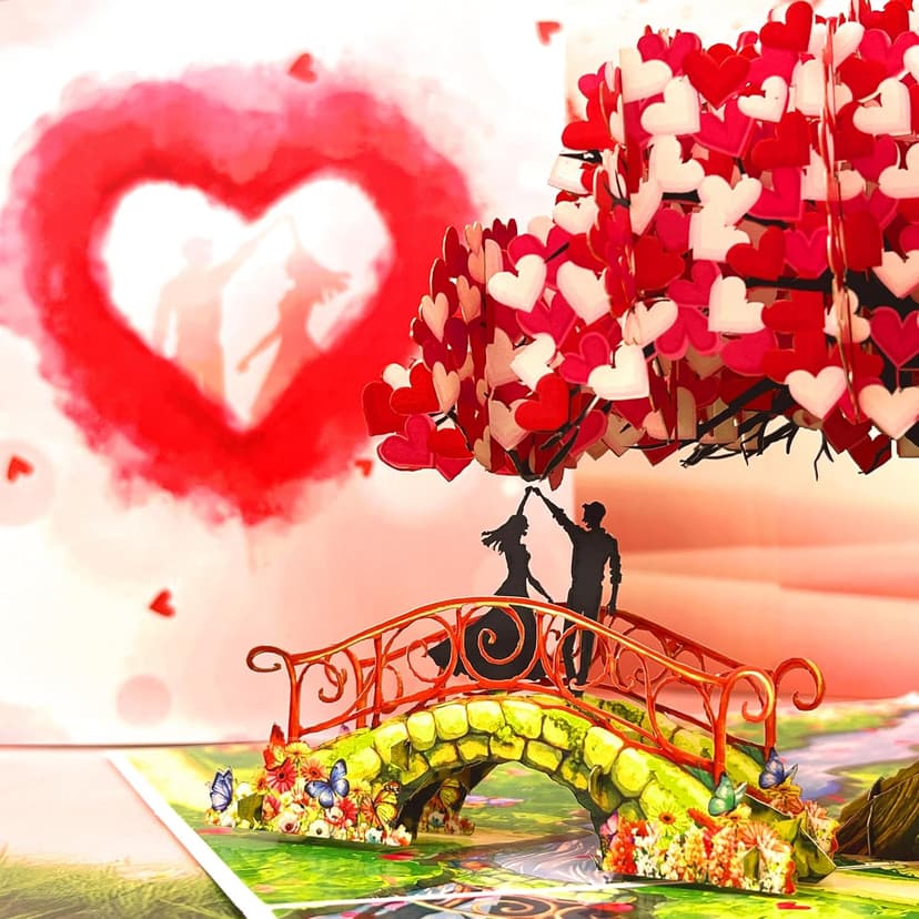Anniversary Pop Up Card, 3D Love Tree Hearts with Couple, Wedding Anniversary Card for Wife, Husband, Couple, Love Card for Her, Him, Ideal Gift for Wedding, Anniversary, Valentines, Romantic Birthday, Mothers Day B0FJ8BNTFS