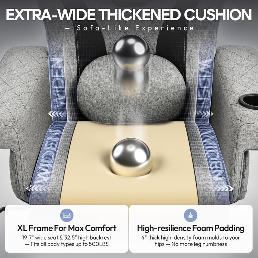 Dowinx Racing Style Gaming Recliner Chair with Massage Lumbar Support, Footrest, Cup Holder, Side Pouch, High Back Ergonomic Video Game Chair Reclining No Wheels Heavy Duty, Fabric Gray