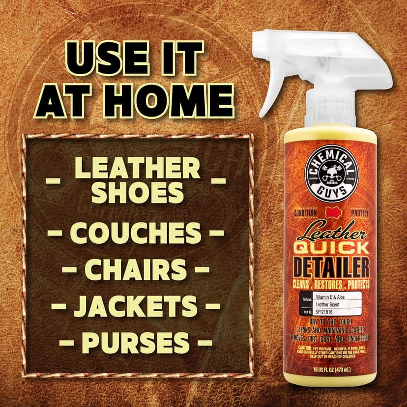 Chemical Guys Leather Quick Detailer - Interior Cleaner and Conditioner for Natural, Synthetic, Pleather, and More, Safe for Car Seats, Furniture, Apparel, Shoes & Boots, Leather Scented - 16 fl oz