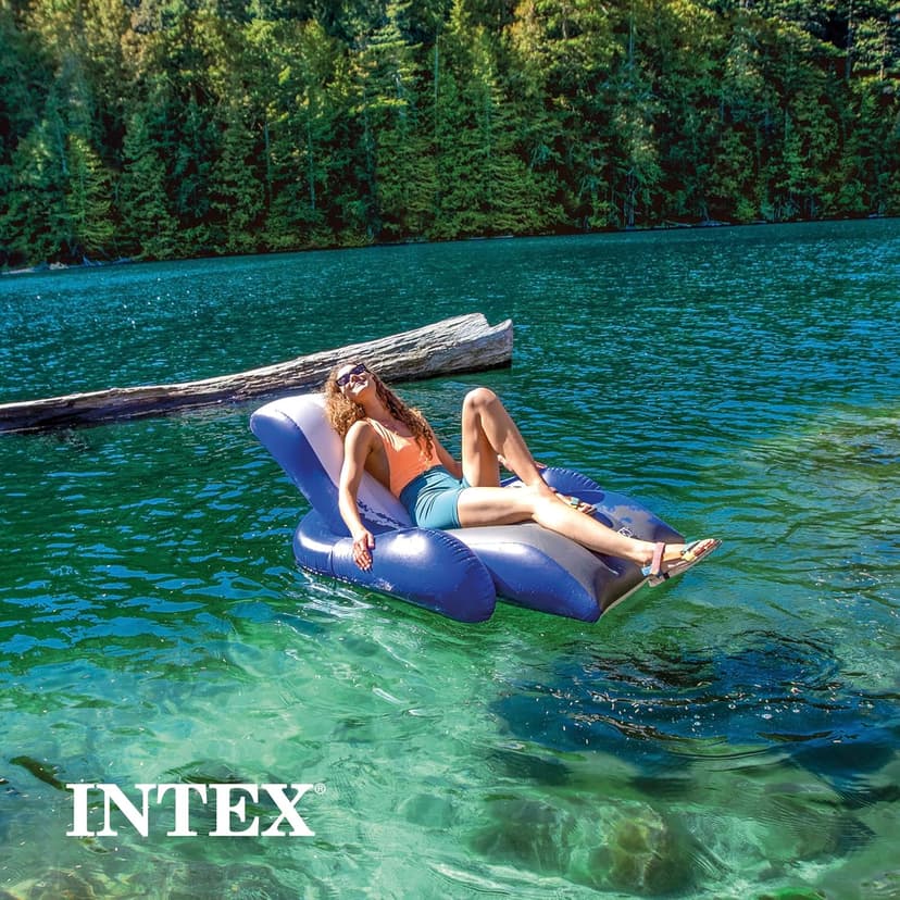 Intex Inflatable Lounge Pool Recliner Lounger Chair with Cup Holders - Heavy-Duty Float Raft for Adults, 220 Lb Capacity Large Floating Tanning Chair