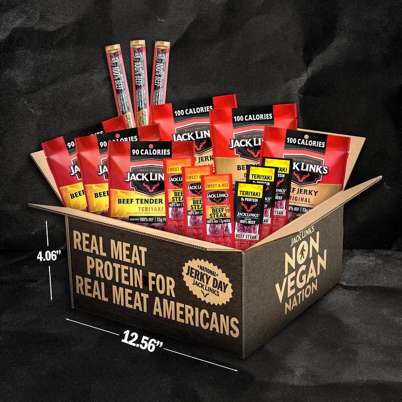 Jack Link's Beef Jerky Gift Basket Variety Pack - Includes Jerky, Meat Sticks, and Beef Steaks, Great Gift for Men, Perfect Hunting Trip Snacks, 15-Piece Assorted Meat Snack Pack