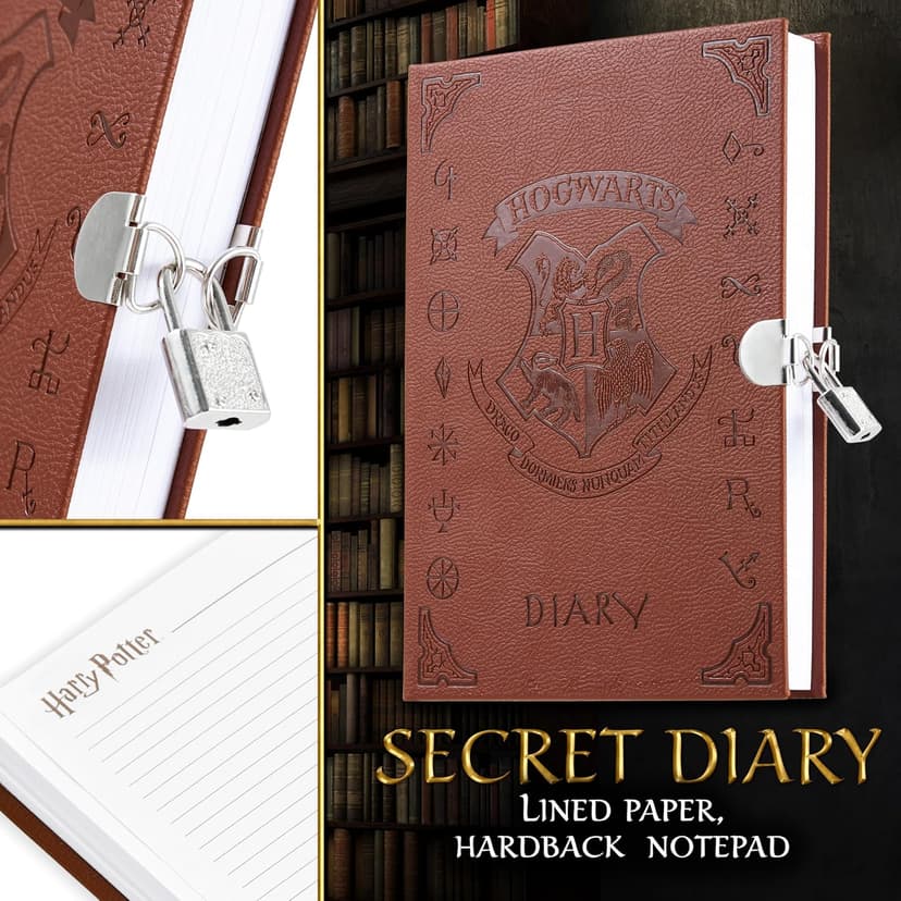 Harry Potter Lockable Diary with UV Invisible Ink Pen for Kids, Teens, Secret Journal with Key, Lined Pages, Stationery Supplies, Gifts for Kids (Brown UV Pen) B07WQY5HWP