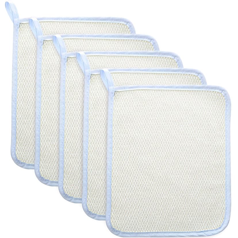 Blulu 5 Pcs Exfoliating Wash Cloth Face Body Towel Dual Sided Exfoliating Scrub Towel Weave Beauty Skin Washcloth Soft Home Massage Bath Cloth (5)