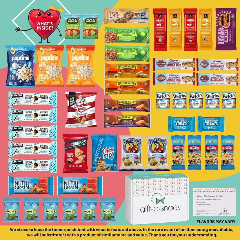 Graduation Birthday Treats Gift Basket, Nutritious Granola Breakfast Bars Office Food Assortments & Variety Gifts Gift A Snack - Healthy Snack Box Care Package + (50 Count) Greeting Card B08L8RQDBF