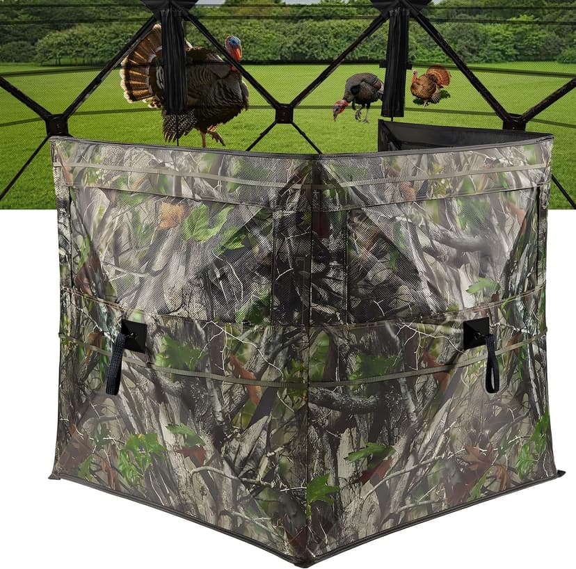 Hunting Blind for Turkey, 3-Panel See-Through Turkey Blind, Full 360° Visibility Pop Up Ground Blind