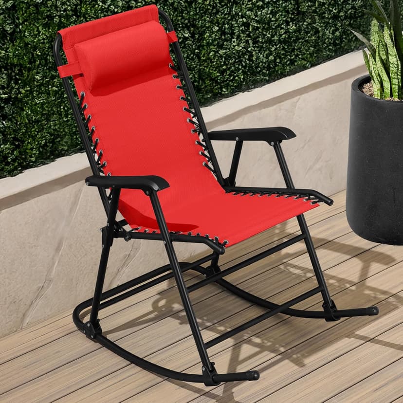 Best Choice Products Outdoor Zero Gravity Rocking Chair, Folding Reclining Patio Lounge Chair with Adjustable Pillow for Lawn, Beach, Camping - Crimson Red