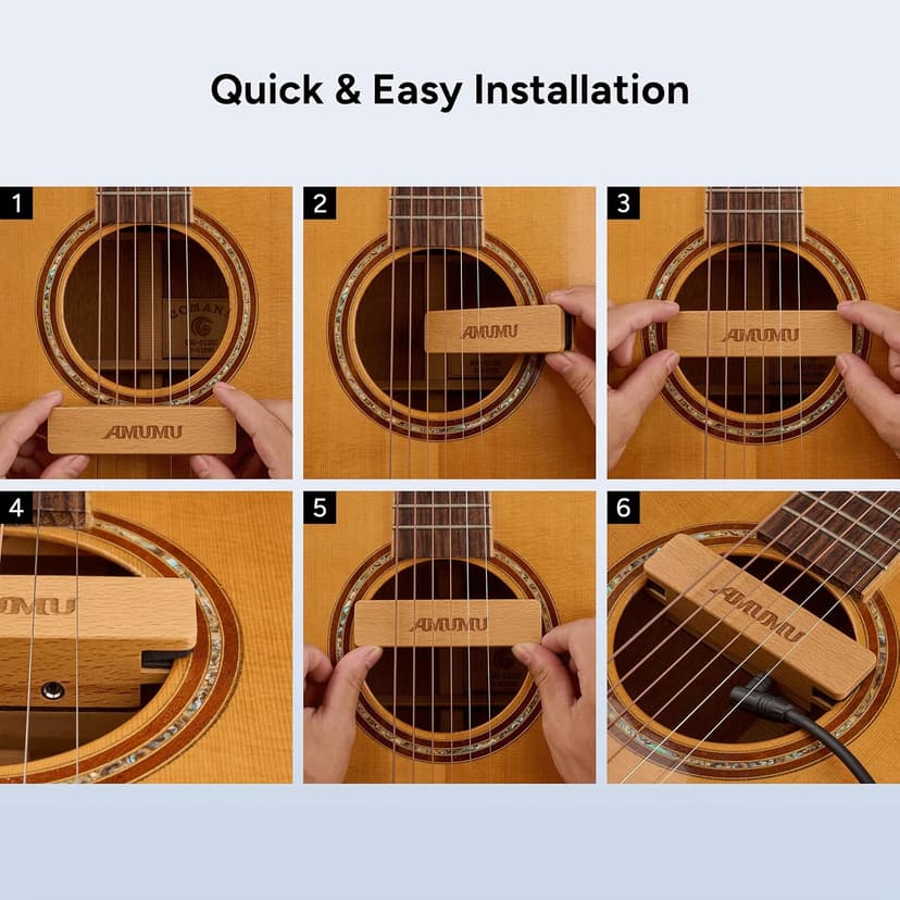 AMUMU SP30 Woody Magnetic Soundhole Pickup with Rare Earth Neodymium Magnet for Steel String Acoustic Guitars – Single Coil, Passive, Battery-Free, Clear & Balanced Acoustic Tone