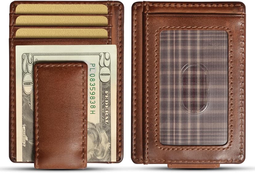 House of Jack Co. Carryall Slim Money Clip Wallet for Men, Strong Magnetic Clip, Front Pocket Wallet Card Holder With Gift Box, Full Grain Cowhide Leather,Tan