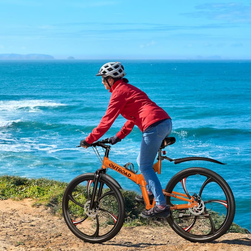 Outroad 26 Inch Folding Mountain Bike, 21 Speed Full Suspension High-Carbon Steel MTB Foldable Bicycle, Dual Disc Brake Non-Slip Folding Bikes for Adults/Men/Women, Black, Orange and Green