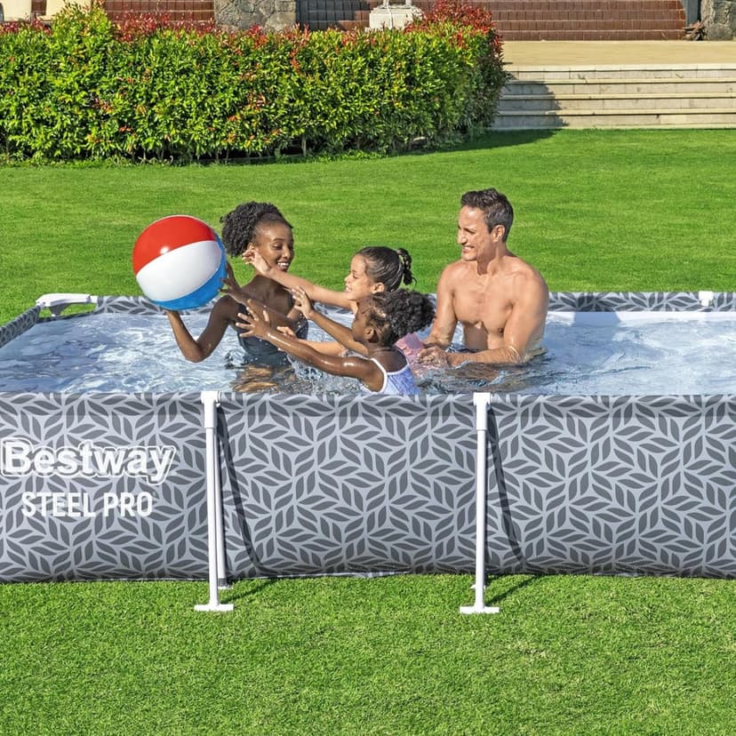 Bestway Steel Pro Rectangular Swimming Pool Above Ground Outdoor Backyard Framed Pool Set with 330 Gallon Filter Pump, 12' x 6' 7" x 26", Gray