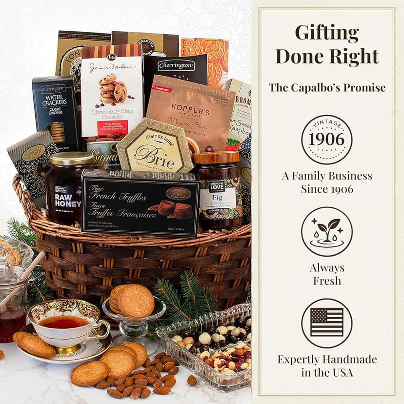 Gourmet Sympathy Basket w/ Italian Cheese, Crackers, Preserves, Chocolates, Cookies, Tea, Nuts & More, Personalized Message Capalbo's Deepest Sympathy Gift Basket in Gift-Ready Packaging B004USOZ2C