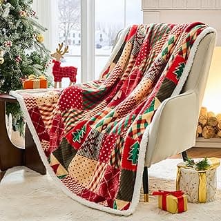 Christmas Throw Blanket, Christmas Decorations Gifts for Women, Sherpa Flannel Fleece Winter Holiday Blanket, Fluffy Cozy Soft Christams Throws for Couch Sofa Bed, ChristamsRhombus, 50" X 60"