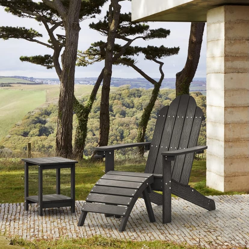 LUE BONA HDPS Adirondack Chairs, 1 Chair, Long-Lasting All-Season Outdoor Patio, Hidden Cup Holder, 350 LBS, Black
