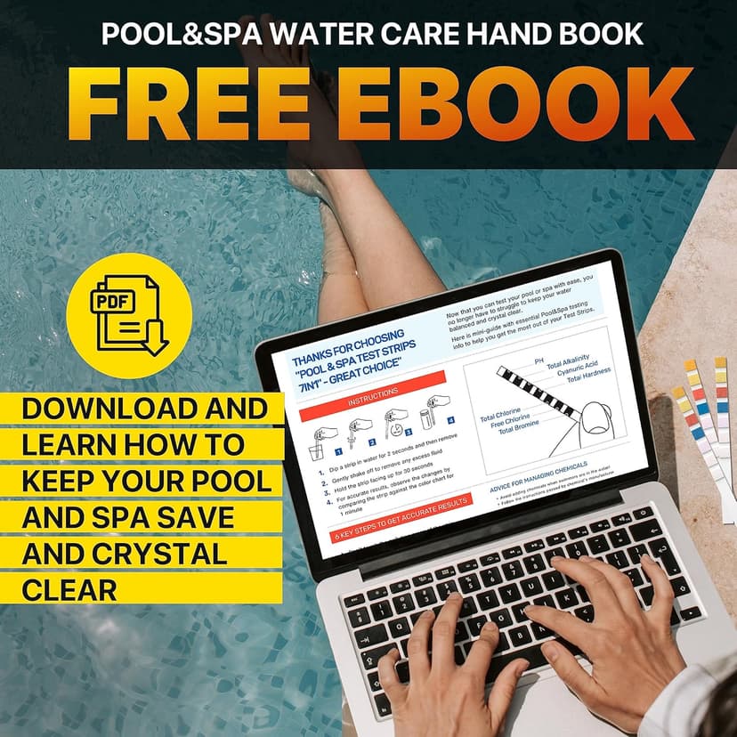 All-New Pool and Spa Test Strips 7 in 1 Quick SuperAccurate Swimming 150 Pool Test Kit - Hot Tub Test Strips & Pool Water Testing Strips for pH Chlorine Bromine Hardness Alkalinity Cyanuric Acid