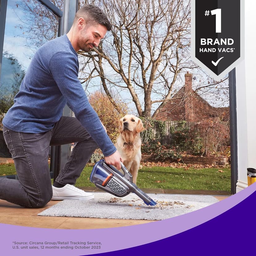 BLACK+DECKER dust buster Handheld Vacuum Cordless, Pet Hair Vacuum, Portable for Home and Car with Pet Brush, Rechargeable, Powerful Suction, Washable Bowl Filter,furbuster AdvancedClean (HHVK515JP07)