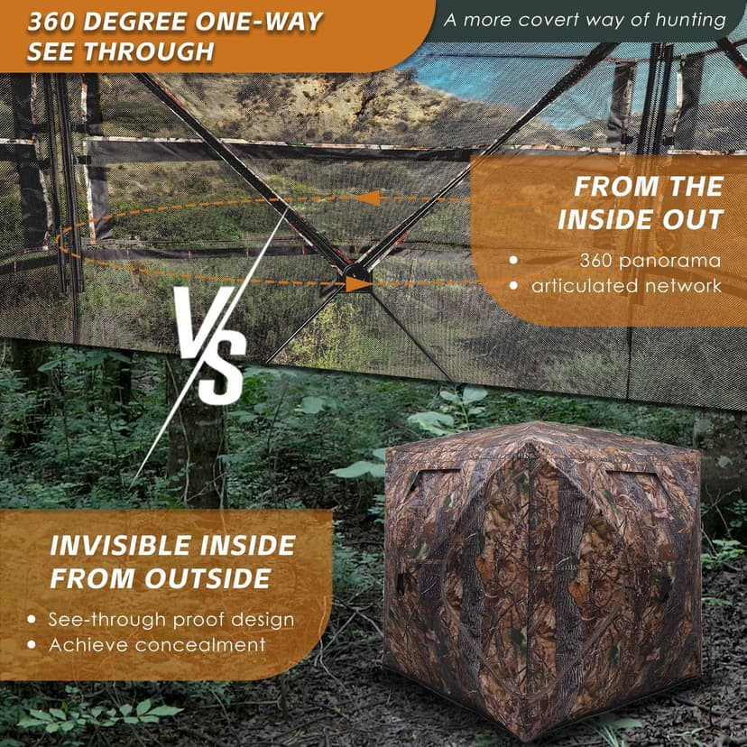 FUNHORUN Hunting Blind with Floor Mat, 360 Degree See Through Ground Blind with Carrying Bag, 2/3/4 Person Pop Up Camouflage Tent Portable Concealed Shelter