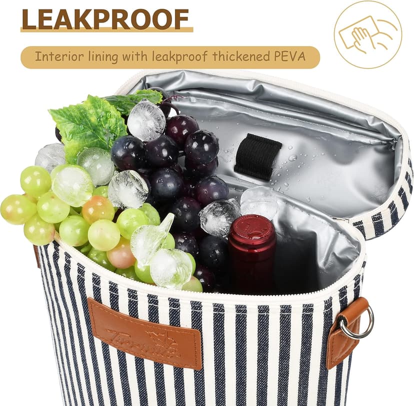 Tirrinia 2 Bottle Insulated Wine Tote Carrier - Leakproof, Padded Cooler Bag for Travel, BYOB, Tasting, Parties - Great Gift for Wine Lovers, Striped